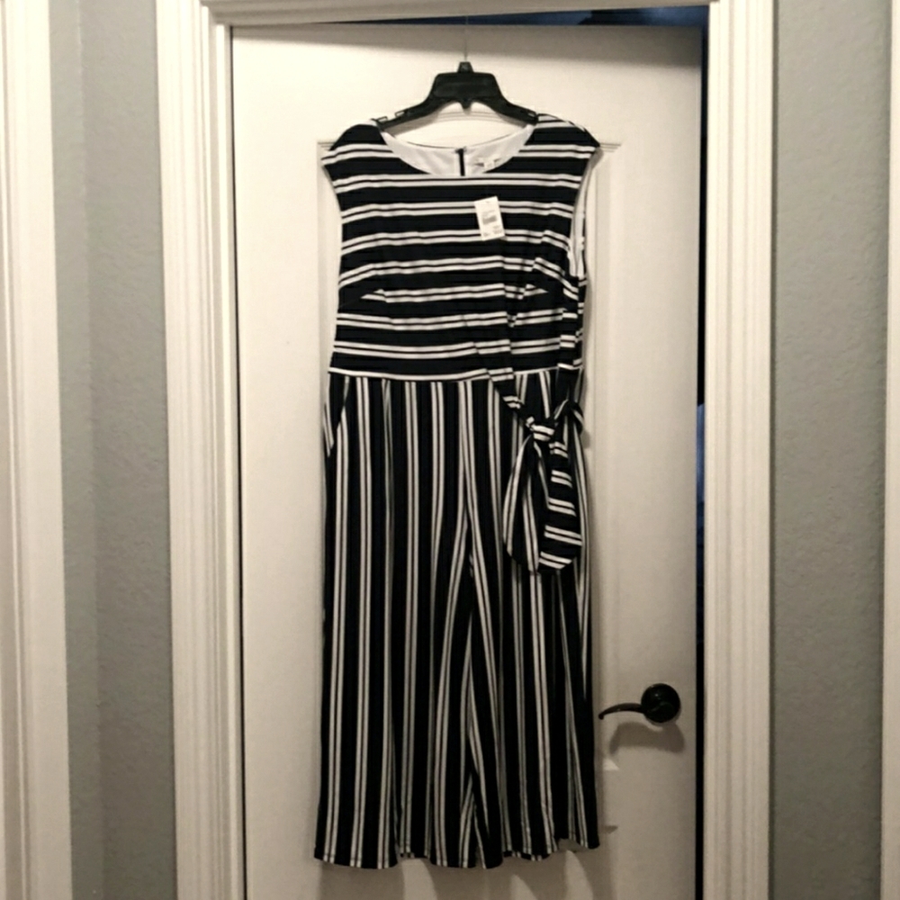 Navy and white striped jumper